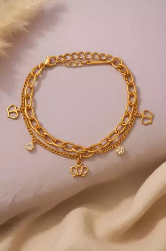 Jewelz gold finish crown charm chain bracelet