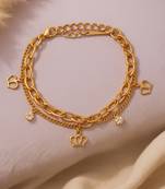Jewelz gold finish crown charm chain bracelet