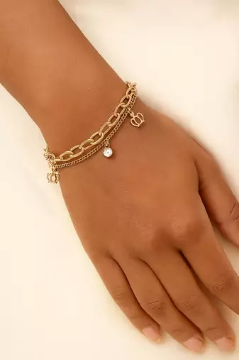 Jewelz gold finish crown charm chain bracelet