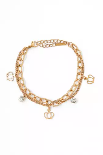 Jewelz gold finish crown charm chain bracelet