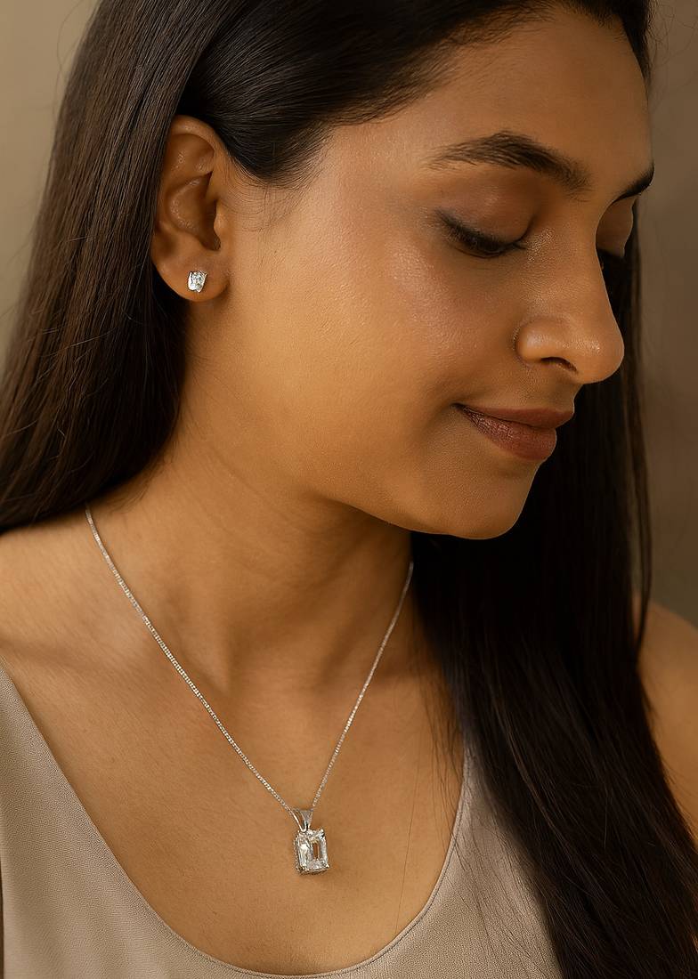 Jewelz silver-tone solitaire pendant necklace set with matching studs