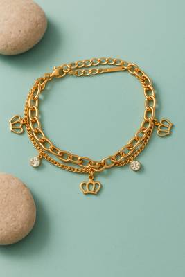 Jewelz gold finish crown charm chain bracelet 4