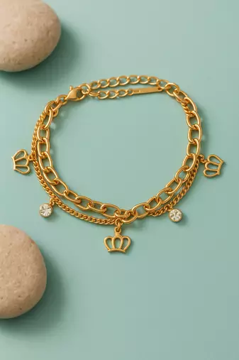 Jewelz gold finish crown charm chain bracelet