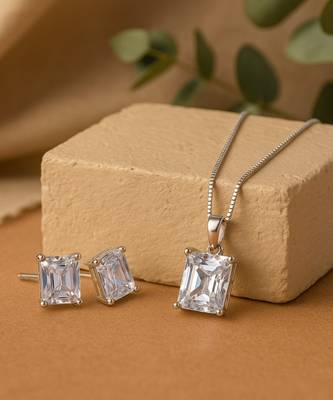 Jewelz silver-tone solitaire pendant necklace set with matching studs 3