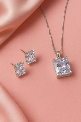 Jewelz silver-tone solitaire pendant necklace set with matching studs 5