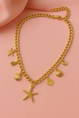 Jewelz gold finish starfish & shell pendant necklace 1