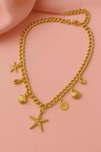 Jewelz gold finish starfish & shell pendant necklace