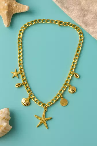 Jewelz gold finish starfish & shell pendant necklace