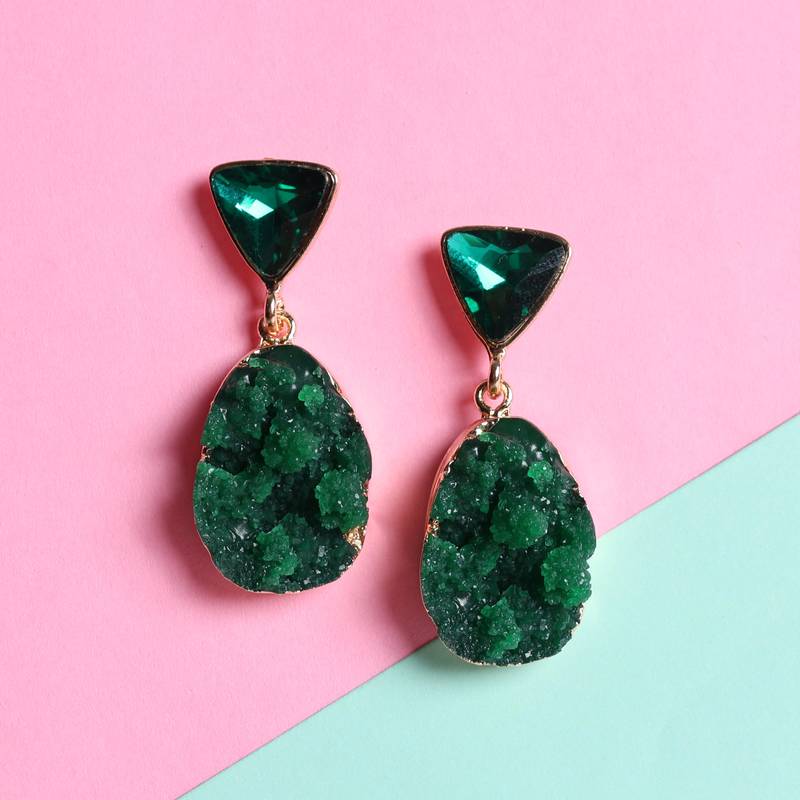 Jewelz green stone drops & danglers alloy earring for girls & women