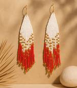 Jewelz handmade white, gold & red beaded tassel earrings