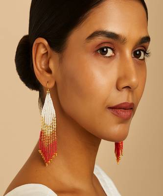 Jewelz handmade white, gold & red beaded tassel earrings 2