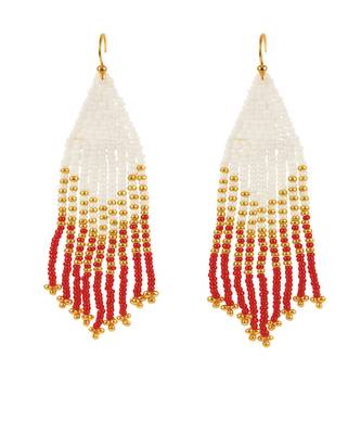 Jewelz handmade white, gold & red beaded tassel earrings 3