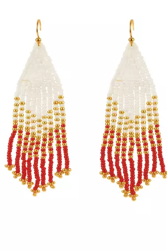 Jewelz handmade white, gold & red beaded tassel earrings