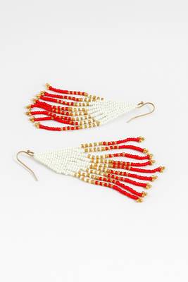 Jewelz handmade white, gold & red beaded tassel earrings 4