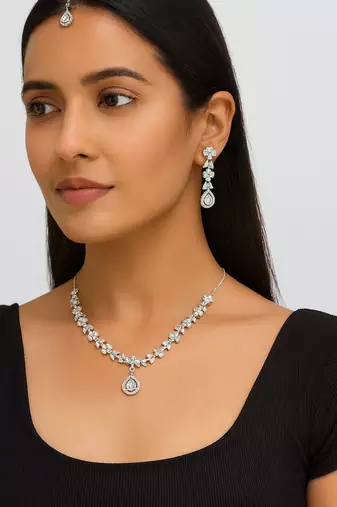 Jewelz ad necklaces & earring for women | rhodium-plated necklace for women |