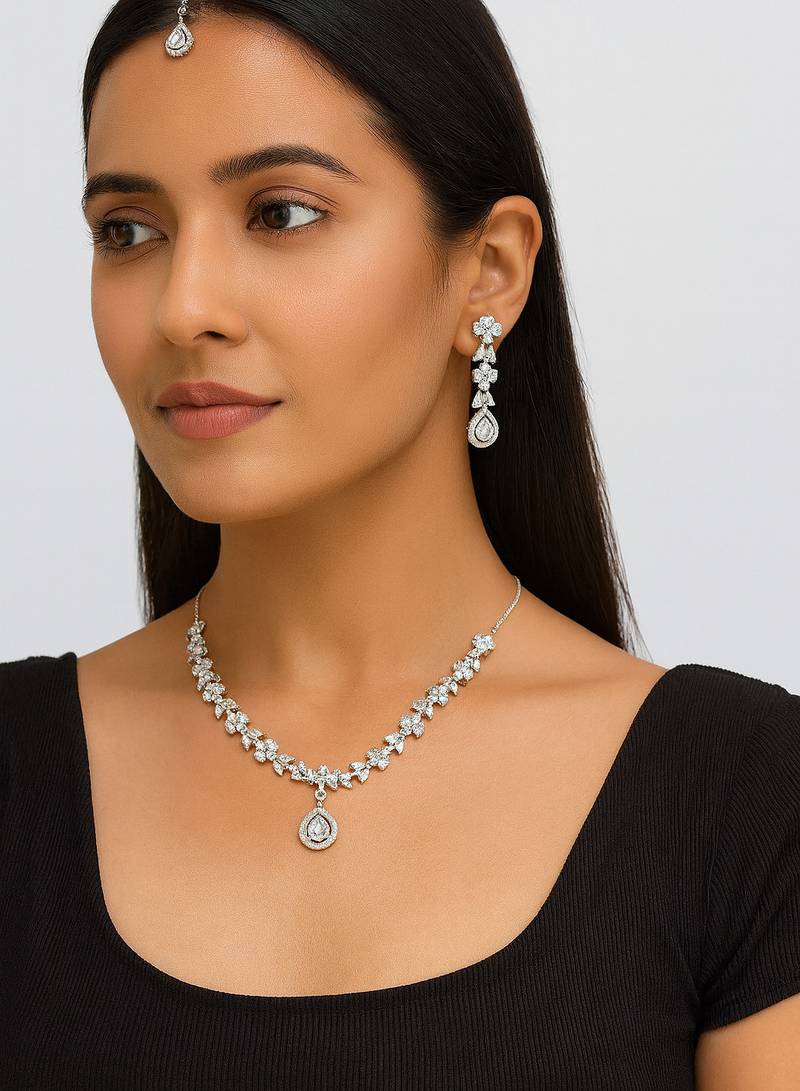 Jewelz ad necklaces & earring for women | rhodium-plated necklace for women |