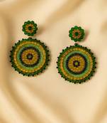 Jewelz handmade green & gold beaded round earrings