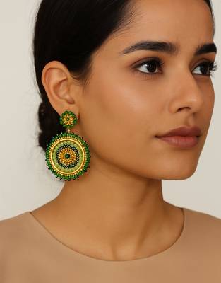 Jewelz handmade green & gold beaded round earrings 2