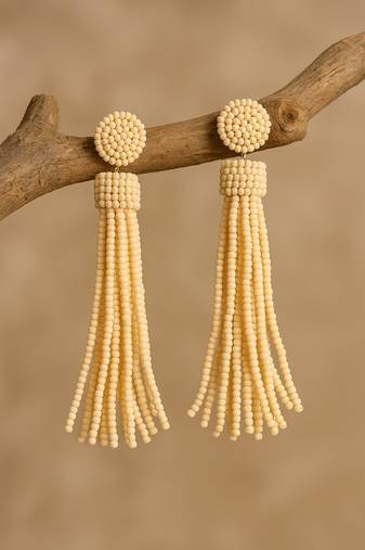 Jewelz handmade ivory beaded tassel earrings