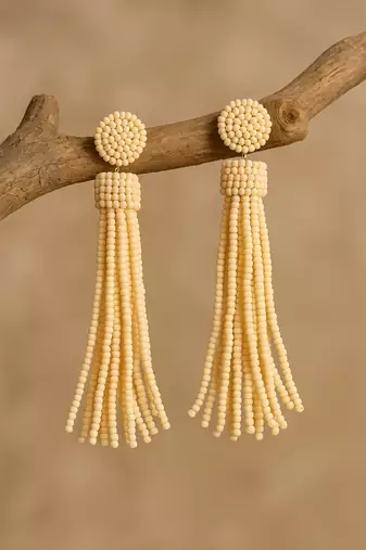 Jewelz handmade ivory beaded tassel earrings