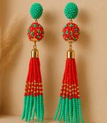 Jewelz red & green beaded tassel earrings