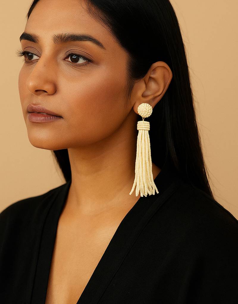 Jewelz handmade ivory beaded tassel earrings