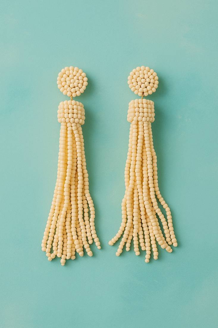 Jewelz handmade ivory beaded tassel earrings