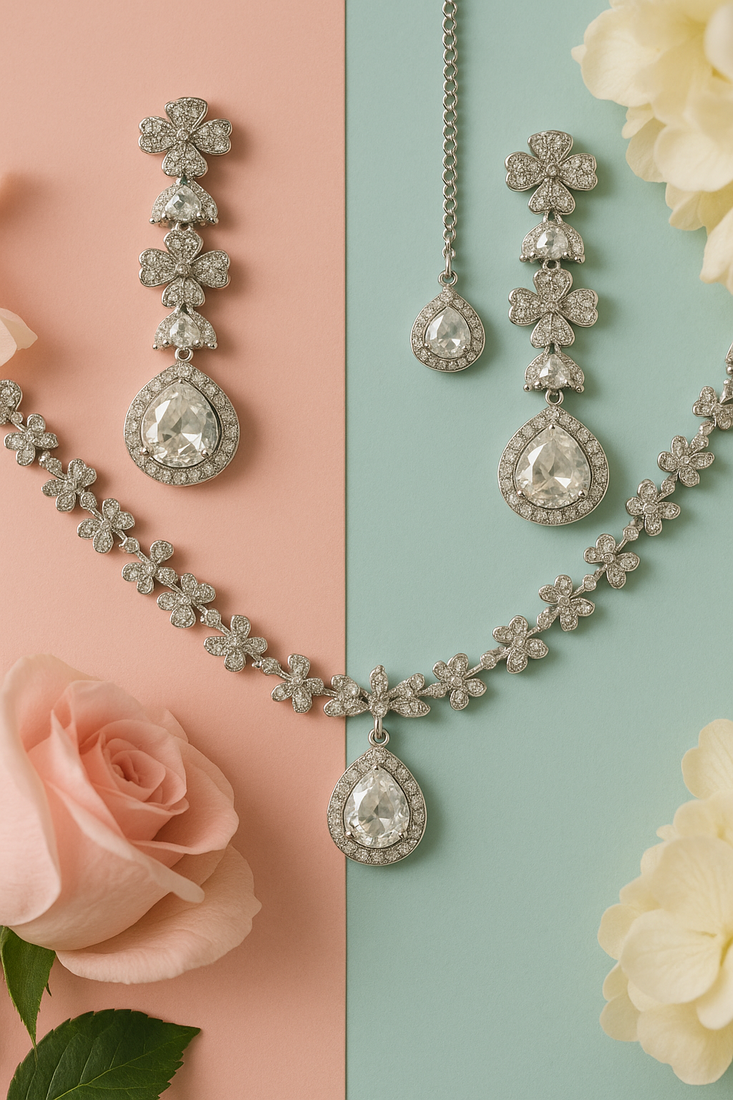 Jewelz ad necklaces & earring for women | rhodium-plated necklace for women |