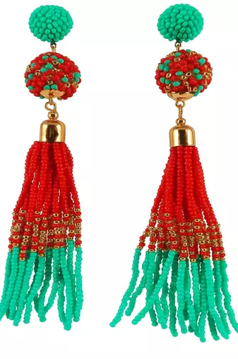 Jewelz red & green beaded tassel earrings