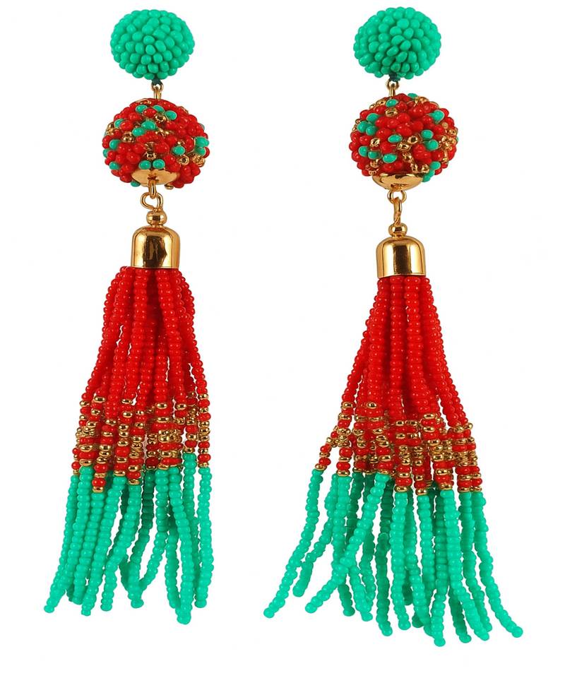 Jewelz red & green beaded tassel earrings
