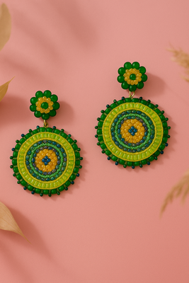 Jewelz handmade green & gold beaded round earrings 4