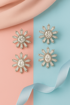 Jewelz silver-tone crystal flower stud earrings     set of 2 pairs 1