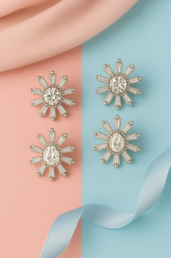 Jewelz silver-tone crystal flower stud earrings – set of 2 pairs