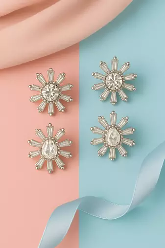 Jewelz silver-tone crystal flower stud earrings – set of 2 pairs