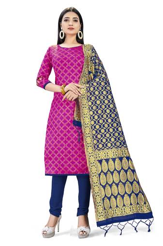 Pink woven silk blend unstitched churidar dress-materials
