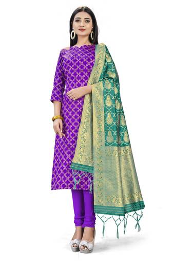Purple woven silk blend unstitched churidar dress-materials