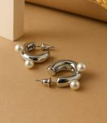 Jewelz premium silver pearl statement hoop earrings