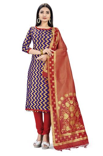 Navy-blue woven silk blend unstitched churidar dress-materials