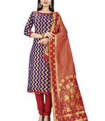 Navy-blue woven silk blend unstitched churidar dress-materials