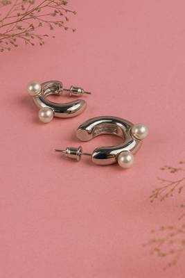 Jewelz premium silver pearl statement hoop earrings 3