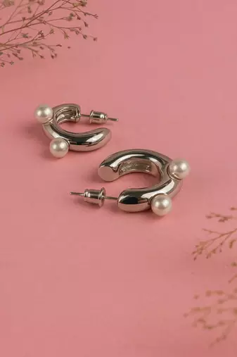 Jewelz premium silver pearl statement hoop earrings