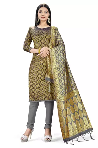 Black woven silk blend unstitched churidar dress-materials