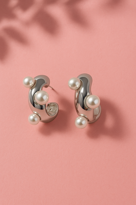 Jewelz premium silver pearl statement hoop earrings 4