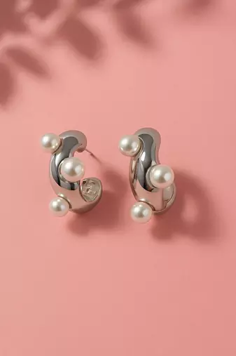 Jewelz premium silver pearl statement hoop earrings