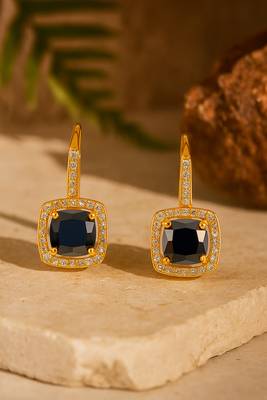 Jewelz gold-plated black stone drop earrings with crystal border 1