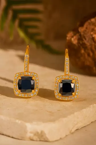 Jewelz gold-plated black stone drop earrings with crystal border