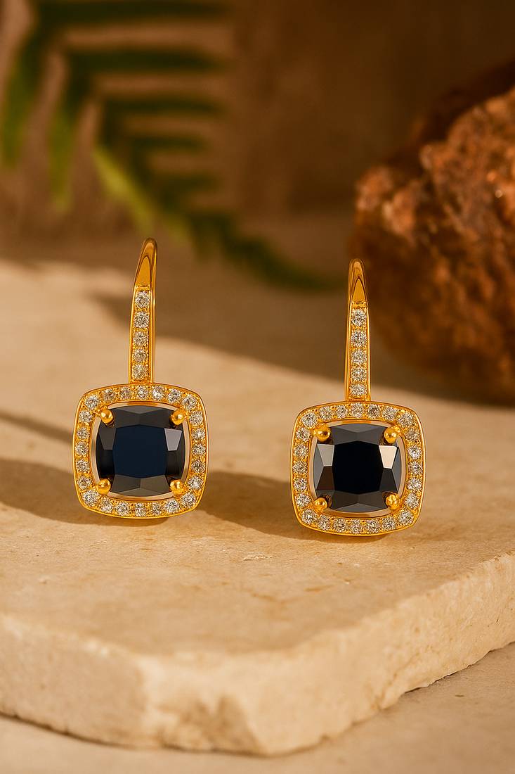 Jewelz gold-plated black stone drop earrings with crystal border
