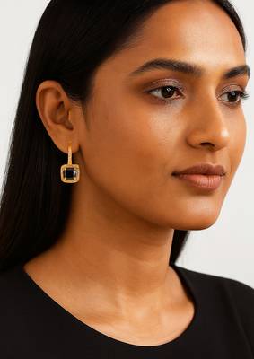 Jewelz gold-plated black stone drop earrings with crystal border 2