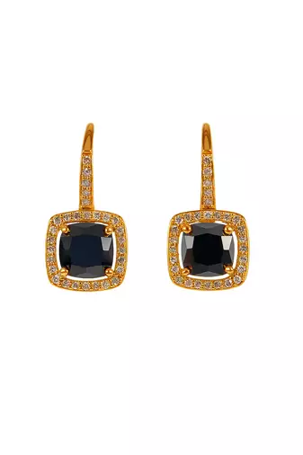 Jewelz gold-plated black stone drop earrings with crystal border