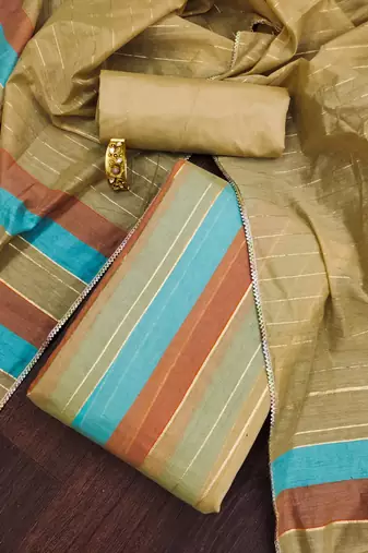 Multicolor woven silk blend unstitched churidar dress-materials